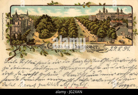 Kunst Anstalt Rosenblatt Frankfurt am Main Ansichtskarte Gruss aus Hannover 2097 Herrnhäuser Bildseite Allee Allee Herrenhäuser und am Pferdestraßenbahn Königsworther Platz, Verlag M. Bär Banque D'Images