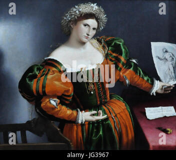 Lorenzo Lotto (ch. 1480 - c. 1556) Portret van een vrouw d geơ AFnspireerd3Lucrèce porte - National Gallery Londres 5-3-2015 11-07-51 Banque D'Images