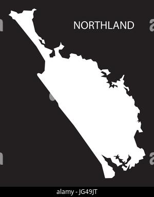 Northland Nouvelle Zelande Map illustration silhouette inversé noir Illustration de Vecteur