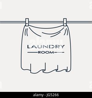 Service de blanchisserie logo. Le séchage sur corde à linge. Illustration de Vecteur