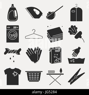 Collection d'icônes de blanchisserie. Ensemble d'icônes aperçu des travaux ménagers Illustration de Vecteur