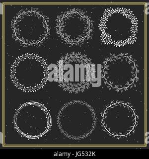 Collection de couronne de fleurs à la main et cadres Illustration de Vecteur