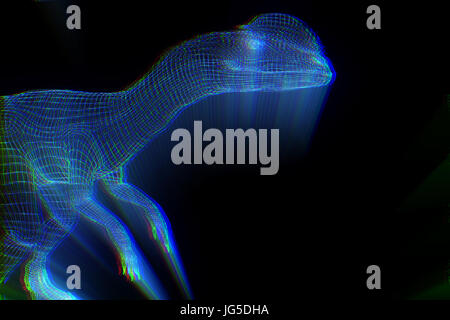 Dilophosaurus dinosaure en Wireframe hologramme Style. Rendu 3D de Nice Banque D'Images