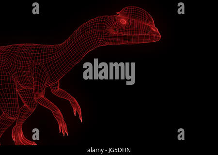 Dilophosaurus dinosaure en Wireframe hologramme Style. Rendu 3D de Nice Banque D'Images