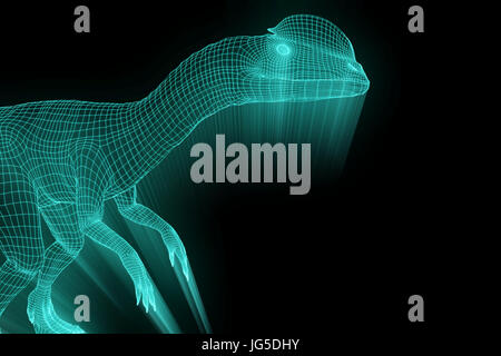 Dilophosaurus dinosaure en Wireframe hologramme Style. Rendu 3D de Nice Banque D'Images