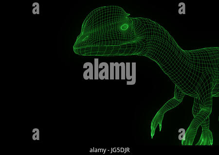 Dilophosaurus dinosaure en Wireframe hologramme Style. Rendu 3D de Nice Banque D'Images