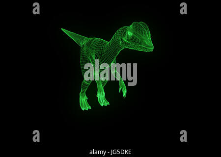 Dilophosaurus dinosaure en Wireframe hologramme Style. Rendu 3D de Nice Banque D'Images