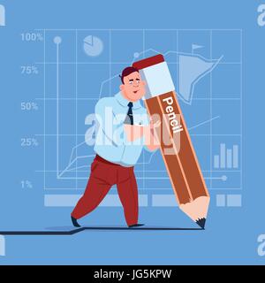 Business Man Holding Big crayon écrivant Office Worker Illustration de Vecteur