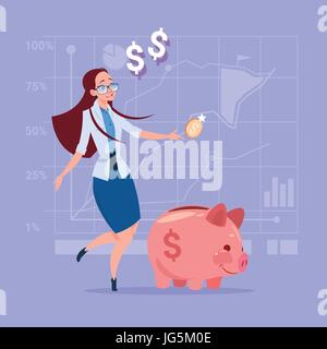 Femme d'affaires Mettre Coin Tirelire argent placement Concept Illustration de Vecteur