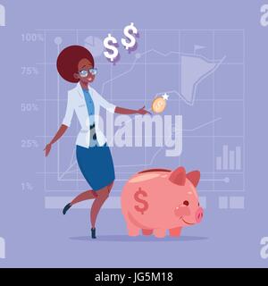 Business Woman mis Coin Tirelire argent placement Concept Illustration de Vecteur