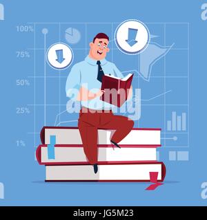 Business Man Sitting on pile de livres Éducation Lecture Concept Illustration de Vecteur