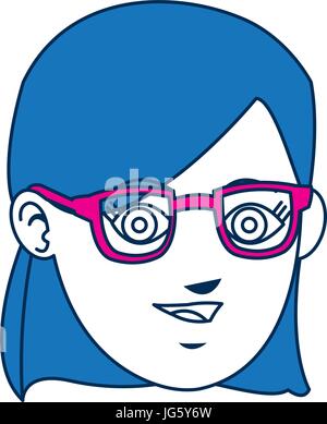 Avatar fille cheveux bleu visage et verres Illustration de Vecteur