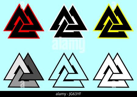 Valknut, symbole du logo Triangle, symbole de l'âge Viking, du jeu de couleurs Illustration de Vecteur