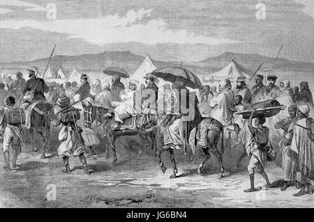 Amélioration numérique : Abyssin, expédition de 1868 de mars, les troupes britanniques européenne, les prisonniers de l'administration centrale sur la plaine de Dalanta, après la bataille de Magdala, l'Abyssinie, l'Éthiopie, maintenant l'illustration du xixe siècle Banque D'Images