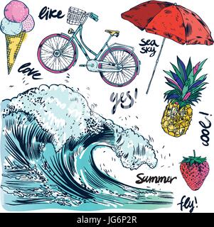 Icons set de voyage d'été Illustration de Vecteur