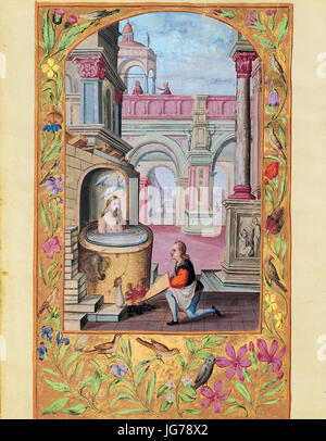 Splendor Solis - Traité d'Alchimie - bouillir le corps dans le vase (Les Sept Paraboles) Banque D'Images