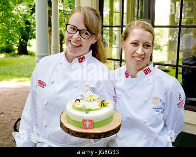 Oslo, Norvège. Le 04 juillet, 2017. Gâteau d'anniversaire des membres de la famille royale au Palais Royal d'Oslo, le 04 juillet 2017, pour assister au dévoilement d'DNTs (Norwegian Trekking Association) cadeau pour la reine Sonja de 80 ans Photo : Albert Nieboer/Pays-Bas/Point de vue de · PAS DE SERVICE DE FIL · Photo : Albert Nieboer/RoyalPress/dpa/Alamy Live News Banque D'Images