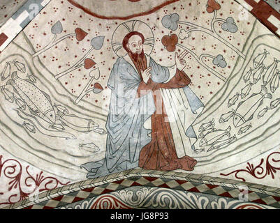 Vittskövle-fresco-skaber Gud havets fisk Banque D'Images