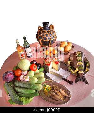 Canary Island Foods restaurant Vins affichage tableau de l'alimentation locale et de produire du vin, vin compris poisson Dorade, pain, des oranges, des légumes etc,. Banque D'Images