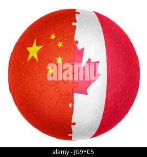 Puzzle ball une moitié est le drapeau de la Chine l'autre moitié est le Canada flag 3D'illusions Banque D'Images