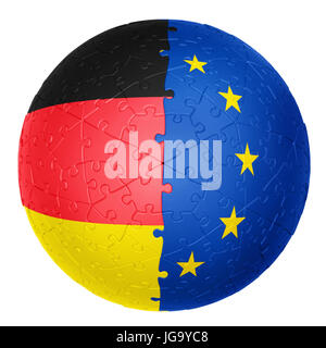 Puzzle ball une moitié est le drapeau de l'Allemagne l'autre moitié est l'Union flag 3d'illusions Banque D'Images