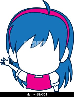 Chibi anime girl blue Hair face Illustration de Vecteur