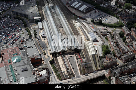 Vue aérienne de la gare de Preston, Lancashire, UK Banque D'Images
