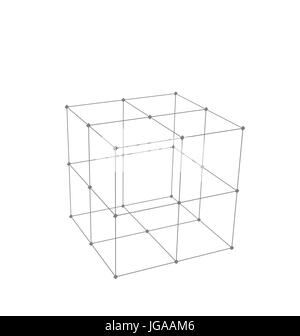 L'illustration est faite de Cube Polygonal Mesh élément relié Lignes et Points - Banque D'Images