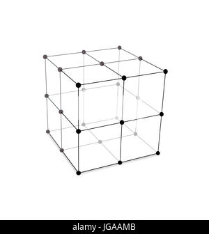L'illustration est faite de Cube Polygonal Mesh élément relié Lignes et Points - Banque D'Images