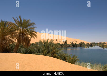 Oum El Ma, Erg Awbari lac, désert du Sahara, Fezzan, Libye. Banque D'Images