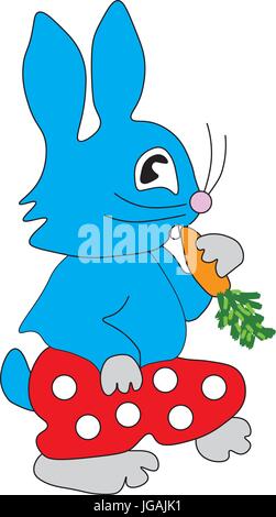 Cute little Bunny mange une carotte sur un fond blanc. Illustration de Vecteur