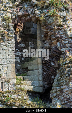 En colimaçon dans le château de Regnéville, ruines château du 14ème siècle à Regnéville-sur-Mer, Manche, Coutances, Normandie, France Banque D'Images