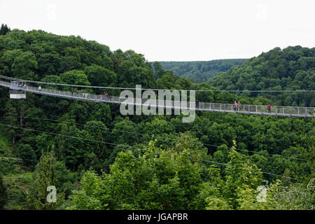 Hängebrücke an der Rappbodetal Sperre , Sachsen Anhalt, Deutschland. Banque D'Images