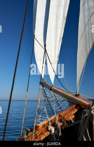 Astrid (Finlande) TS 488 Gaff Schooner à voile en bois 1947 - voir l'avant du bout dehors et la voile Banque D'Images