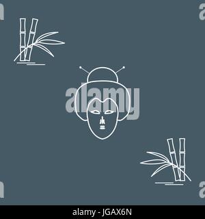 Icône stylisée du visage femme japonaise et le bambou. Voyages et loisirs. Pour la conception d'affiches, de bannières ou d'impression. Illustration de Vecteur