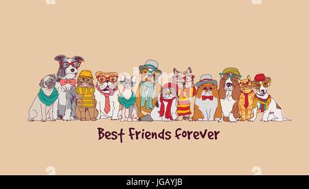 Mode Groupe Meilleurs amis animaux animaux fun card. Illustration de Vecteur