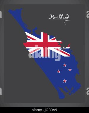 Northland Nouvelle-Zélande tracer avec illustration du drapeau national Illustration de Vecteur