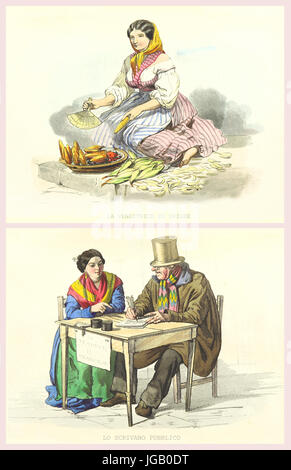 Double illustration des personnes napolitaines et de la vie. Par Duclere et Palizzi, publ. Sur USI e Costuci di Napoli..., Ed. Nobile, Naples, 1853-58 Banque D'Images