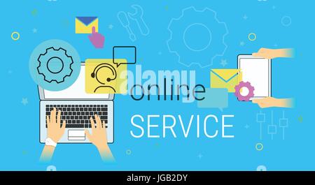 Service en ligne et le support technique sur ordinateur portable concept vector illustration Illustration de Vecteur