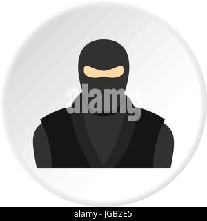 Ninja dans des vêtements noirs et l'icône masque circle Illustration de Vecteur