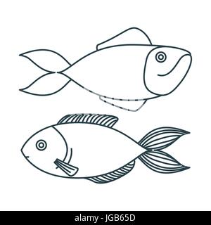 Croquis monochromes silhouette paire de poissons types Illustration de Vecteur