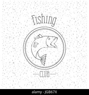 Fond blanc avec éclat de silhouette monochrome avec emblème logo Poisson saumon Bass fishing club Illustration de Vecteur