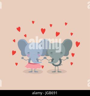 Fond de couleur avec des éléphants couple holding hands in love Illustration de Vecteur