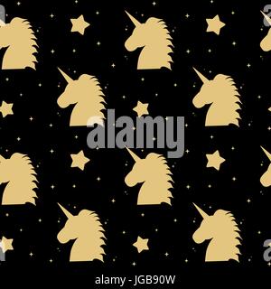 Or mignon silhouette unicorn sur fond noir illustration modèle vectoriel continu Illustration de Vecteur