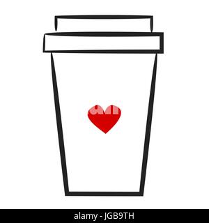 Cute hand drawn vector illustration papier linéaire café tasse logo Illustration de Vecteur