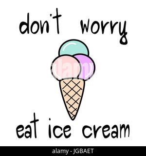 Cute hand drawn voyagez lettrage manger une glace inspirational quote vector illustration carte cartoon avec de la crème glacée Illustration de Vecteur