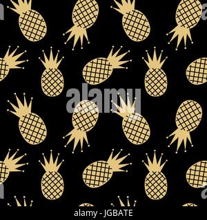 L'ananas d'or illustration modèle vectoriel continu sur fond noir Illustration de Vecteur