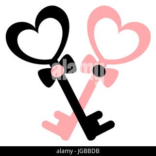 Lovely cute rose blanc noir avec clé coeur illustration vecteur romantique isolé sur fond blanc Illustration de Vecteur