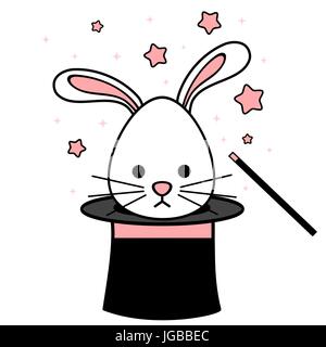 Cute cartoon lapin dans magic hat funny vector illustration Illustration de Vecteur