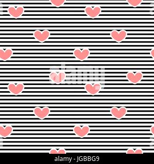 Joli coeur rose sur fond à rayures modèle vectoriel continu illustration Illustration de Vecteur